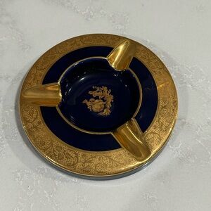 Vintage Limoges Cobalt and Gold Leaf Porcelain Ashtray-Stunning!